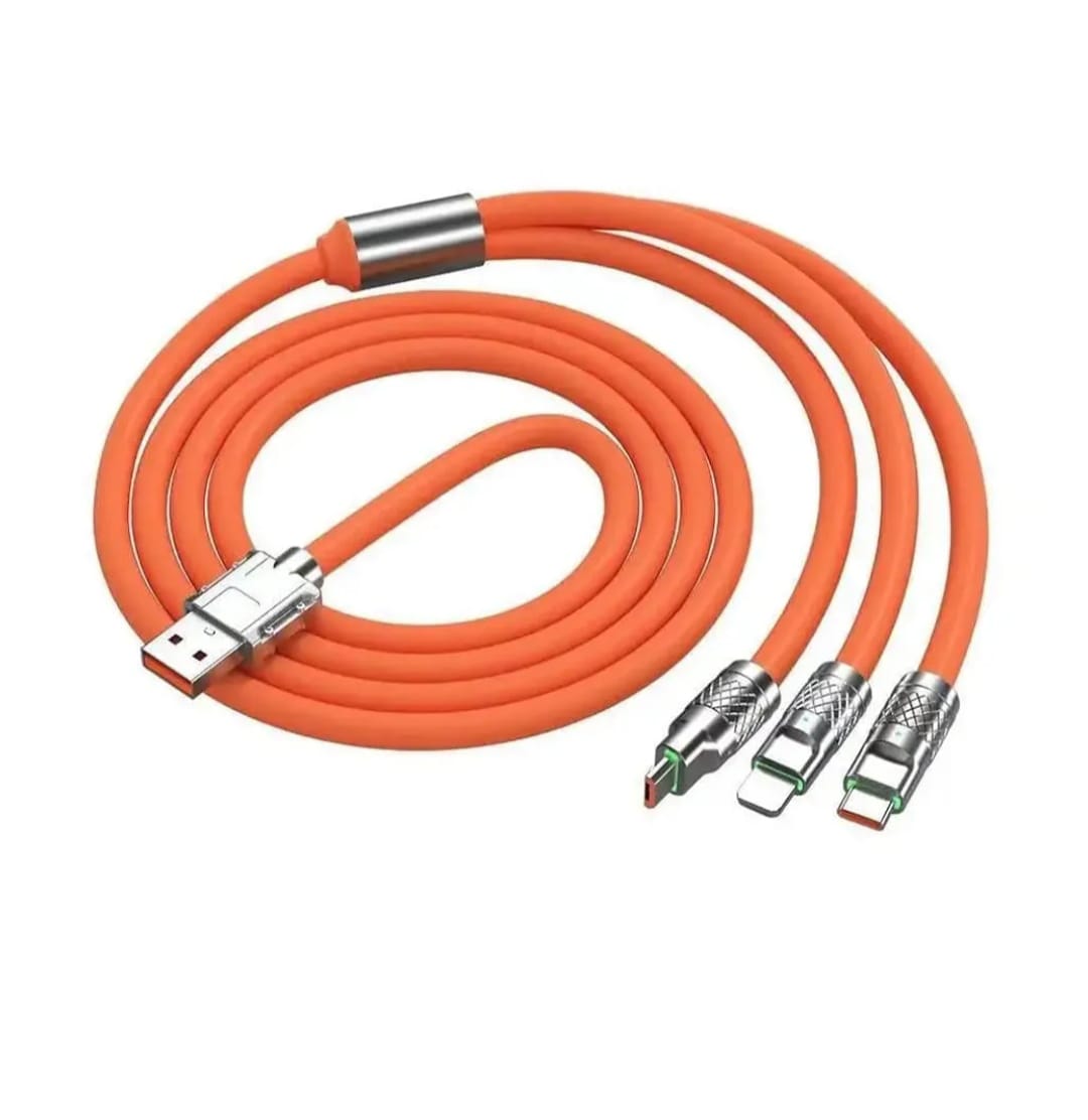 120W Charger Cable, 3 in 1 Fast Charging Data Cable, Portable Charger Cord with USB Type-C & Micro-USB Port for All Phones, Fast Charger Type-C Retractable USB Cable (3 in 1 Cable- Orange & Blue)