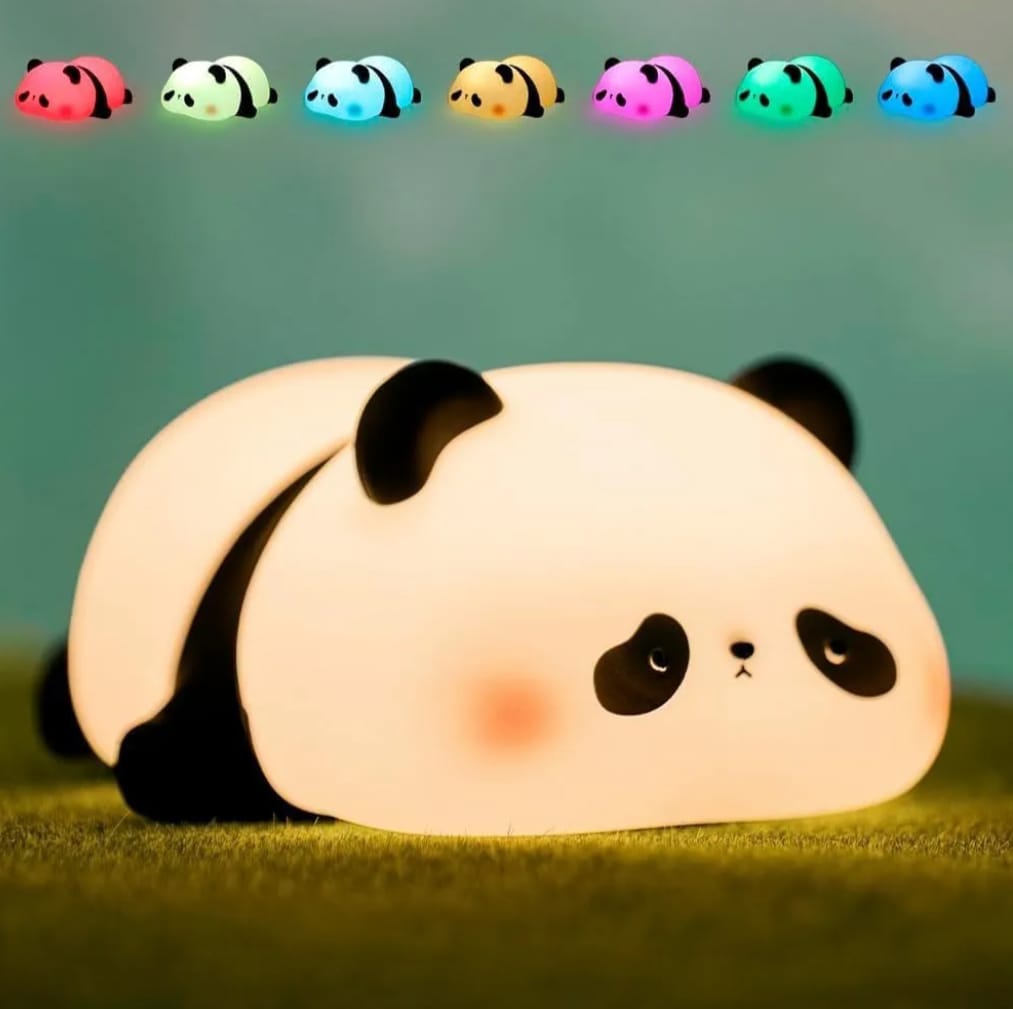 Lying Panda Night Light - Soft Silicone Color-Changing LED Touch Lamp with Timer for Bedroom & Office