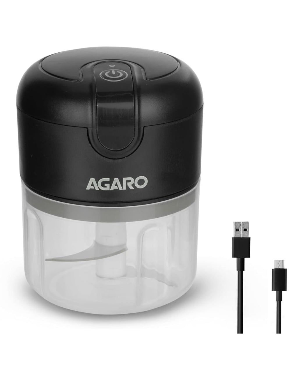 AGARO Elite Rechargeable Mini Electric Chopper, Food Grade Bowl, Stainless Steel Blades, One Touch Operation, for Mincing Garlic, Ginger, Onion, Vegetable, Meat, Nuts, 250 Ml, Black