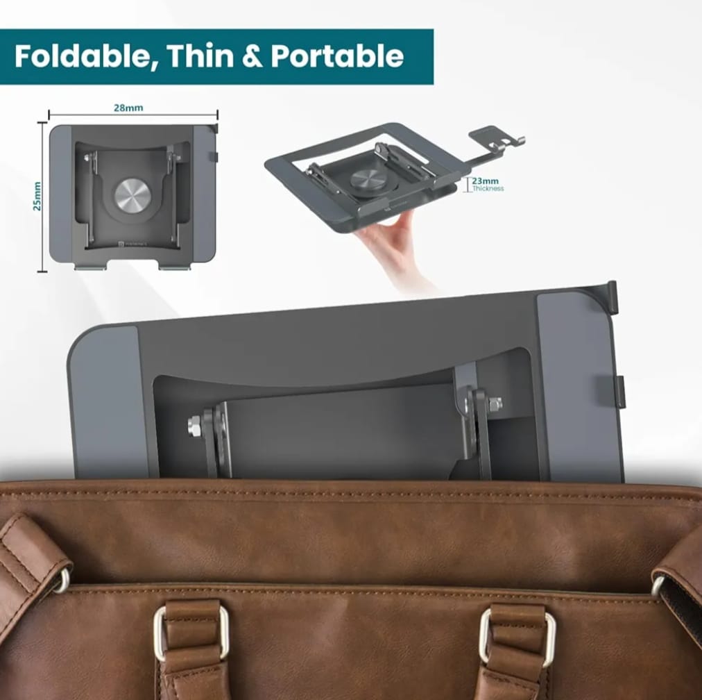 Portronics My Buddy K9 Pro 2-in-1 Laptop & Phone Stand with 360° Rotating Base, Adjustable Height & Angle, Foldable Metal Design, Heat Dissipation, Universal Fit for 10–15.6” Laptops