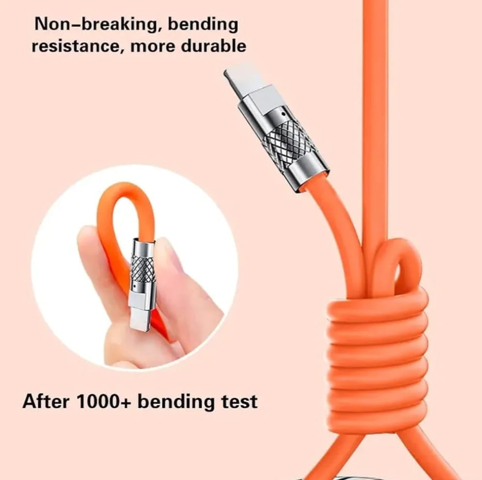 120W Charger Cable, 3 in 1 Fast Charging Data Cable, Portable Charger Cord with USB Type-C & Micro-USB Port for All Phones, Fast Charger Type-C Retractable USB Cable (3 in 1 Cable- Orange & Blue)