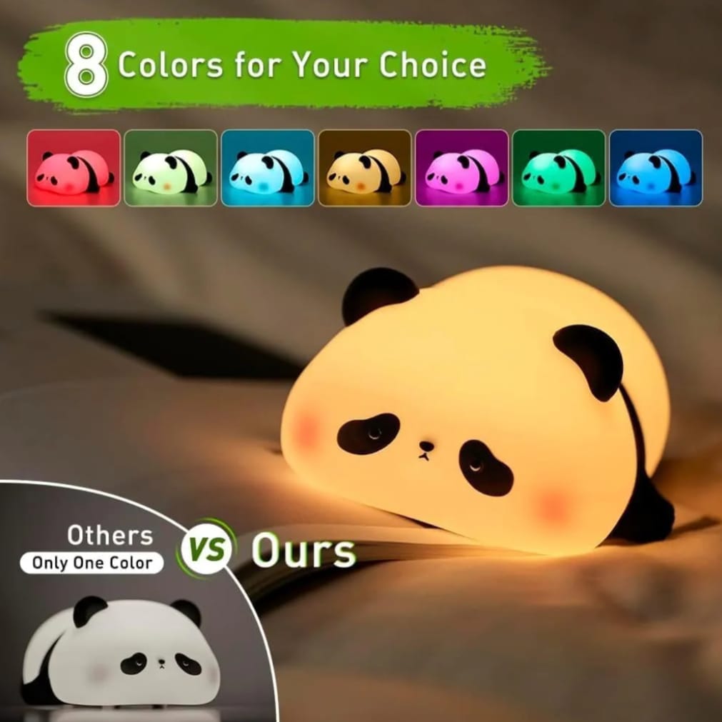 Lying Panda Night Light - Soft Silicone Color-Changing LED Touch Lamp with Timer for Bedroom & Office