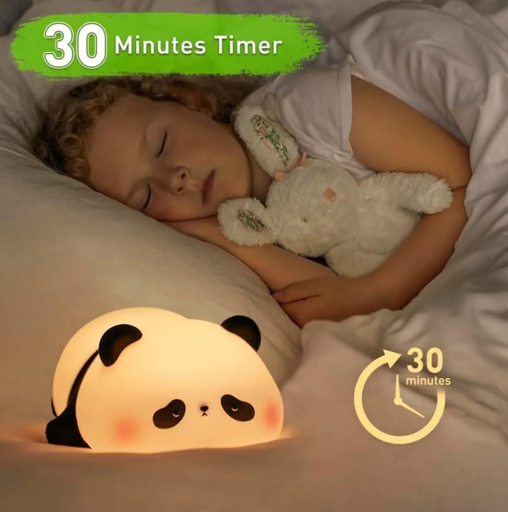 Lying Panda Night Light - Soft Silicone Color-Changing LED Touch Lamp with Timer for Bedroom & Office